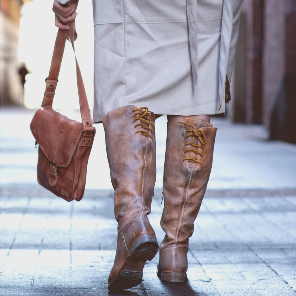 **Bed Stu REAL Tan Leather Manchester Wide Calf Knee-High Boots womens